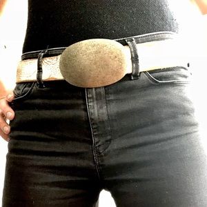 Distressed white belt with silver buckle